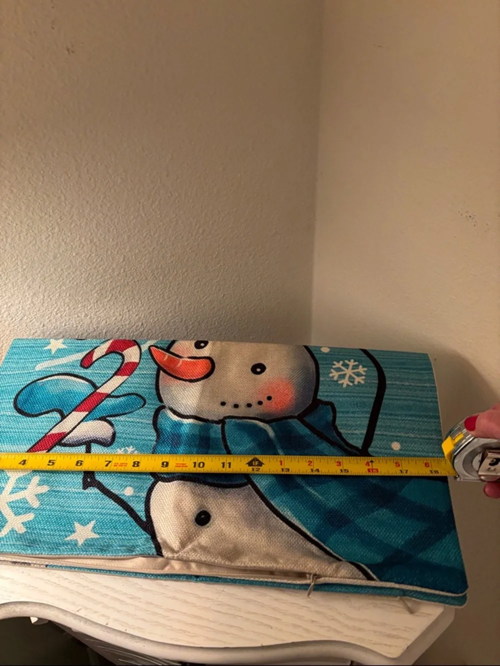Festive Snowman Holiday Throw Pillow Cover - Blue